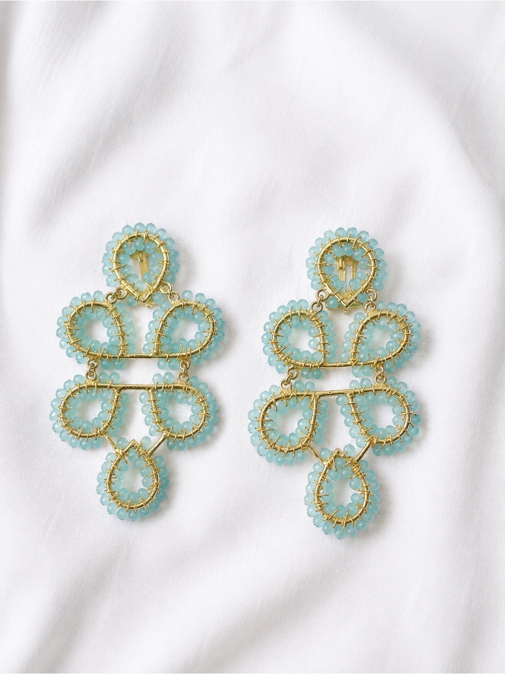 Lisi Lerch Gold and Aqua Beaded Statement Drop Earrings - Aqua CLIP ON